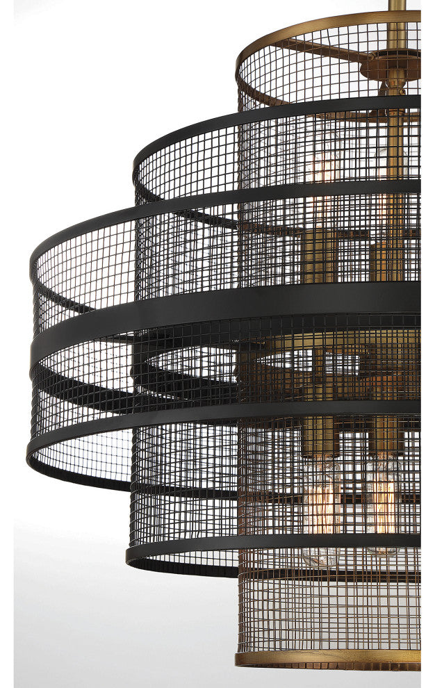 Kelvin 6-Light Pendant, Matte Black With Warm Brass
