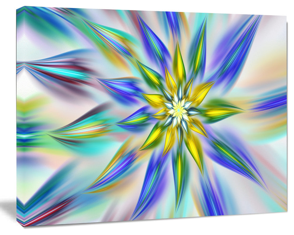 Dancing Blue Fractal Flower, Floral Canvas Art Print, 20"x12"
