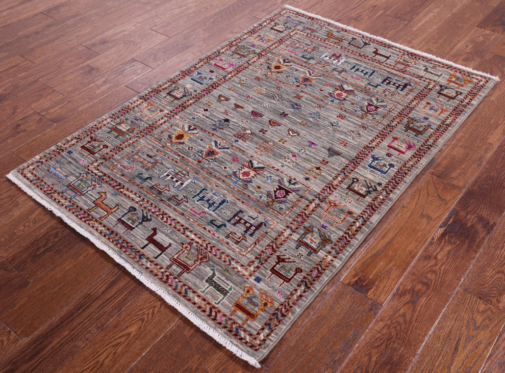 Handmade Persian Gabbeh Tribal Wool Rug 3' 5" X 5' 0" - Q13839