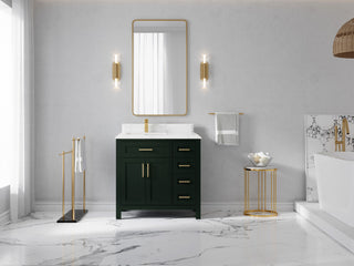 Cambridge 36 Left Offset Bath Vanity in Dark Forest Green 1.5" Empira Quartz
