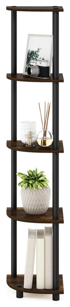 5 Tier Corner Display Rack Multipurpose Shelving Unit, Amber Pine/Black