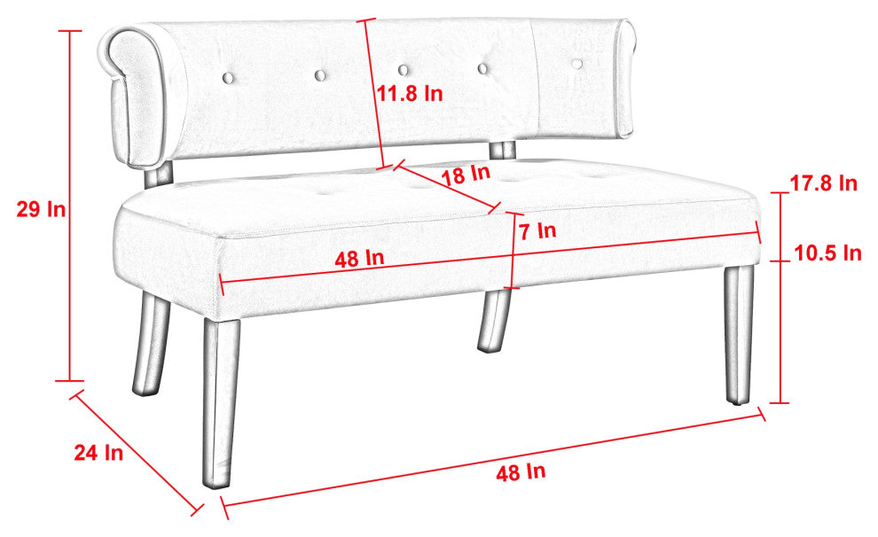 Inspired Home Elisabeth Bench Upholstered, Beige Linen