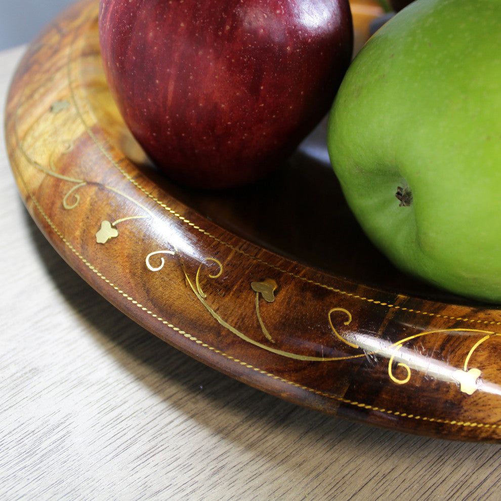 Natural Geo Rosewood Decorative Tiered Stand With Golden Brass Inlay