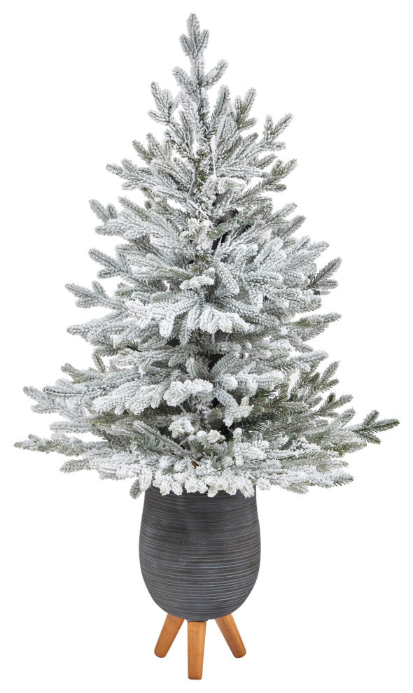 45" Flocked Fraser Fir Faux Xmas Tree W/200 Lights & 481 Bendable Branches