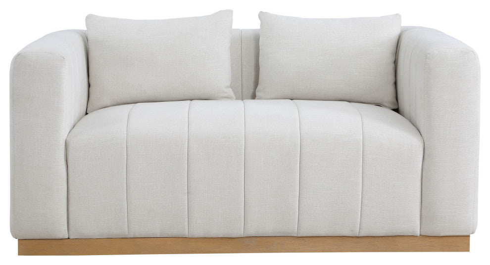 Lucia Beige Linen Textured Fabric Chair, Cream, Loveseat