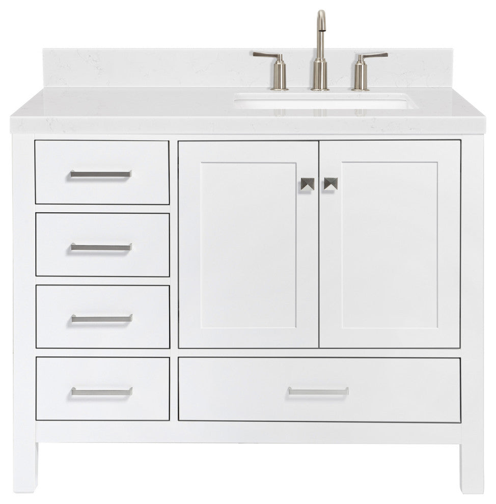 Ariel Cambridge 42" Right  Single Rectangle Sink Vanity, Carrara Quartz