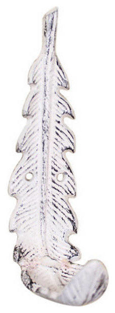 Whitewashed Cast Iron Decorative Feather Hook 6"
