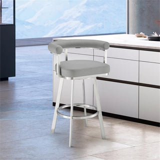 Armen Living Nolagam 30" Metal/Faux Leather Swivel Bar Stool in Gray/Chrome