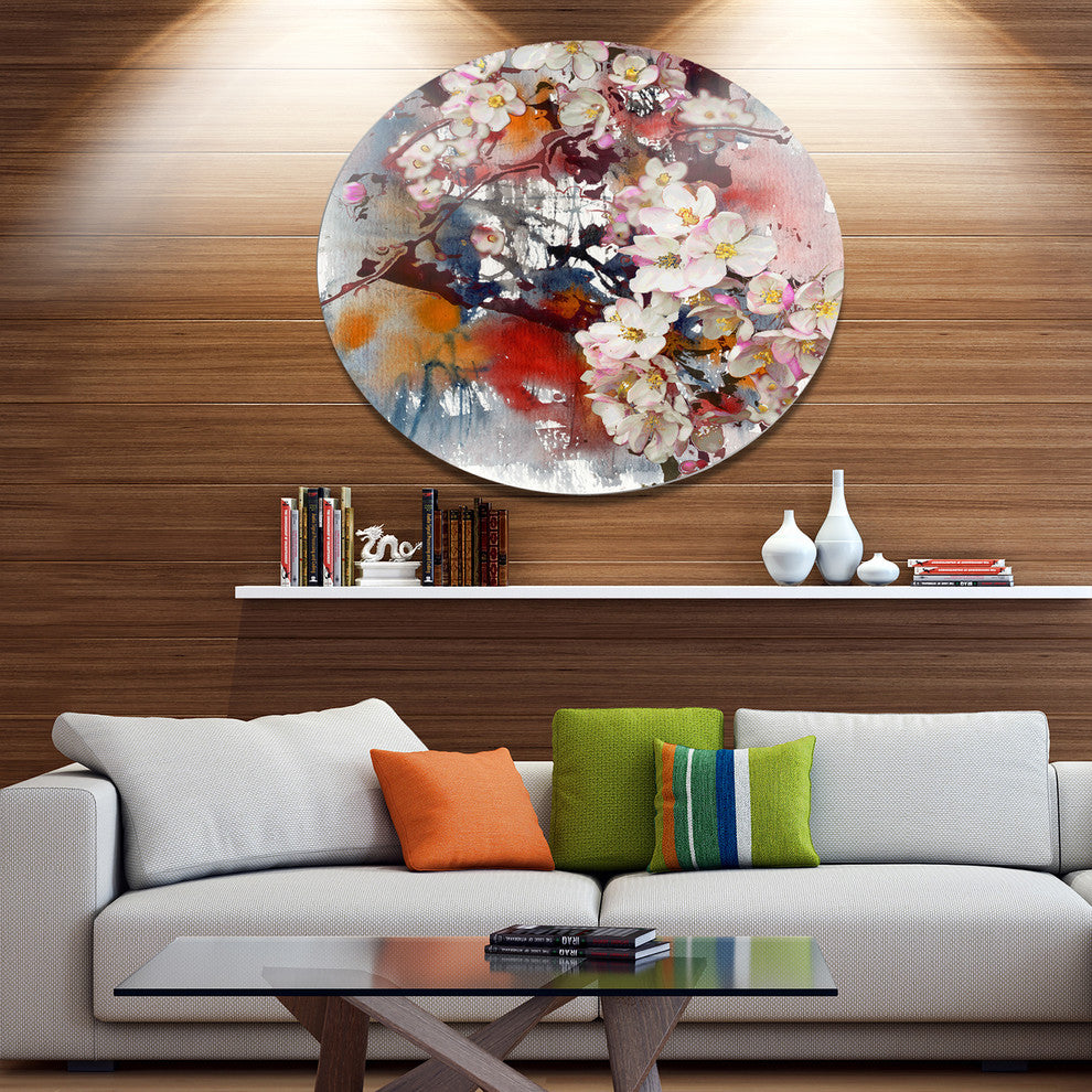 Blossoming Apple Tree Background, Floral Disc Metal Artwork, 23"
