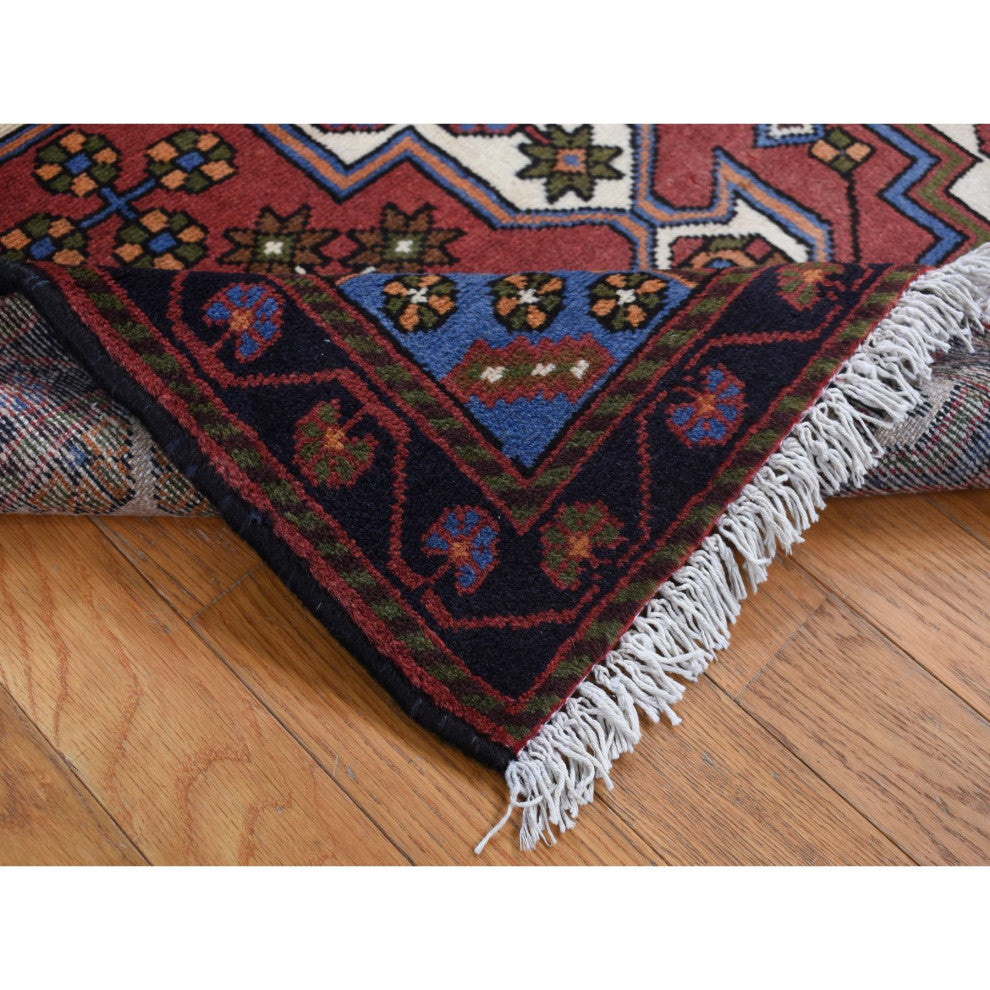 Red Vintage Bohemian Persian Hamadan Pure Wool Hand Knotted Rug 3'5" x 5'