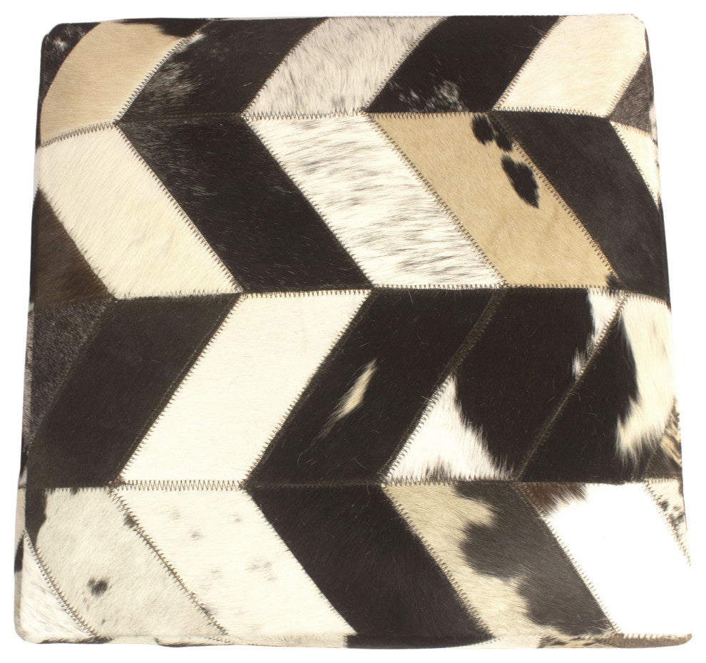 Decor Maisonette Geometric Hide Pouf Levi, Black, 18"