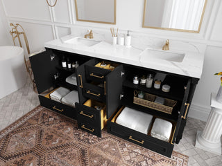 Aberdeen 72 Double Sink Bath Vanity in Black 2" White Quartz