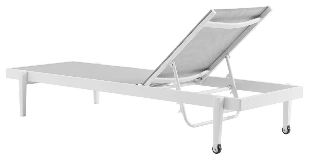 Lounge Chair Chaise, Set of 2, Aluminum, Metal, White Gray, Modern, Outdoor