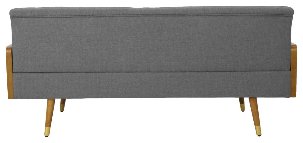 GDF Studio Aidan Mid Century Modern Tufted Fabric Sofa, Brown/Black/Silver