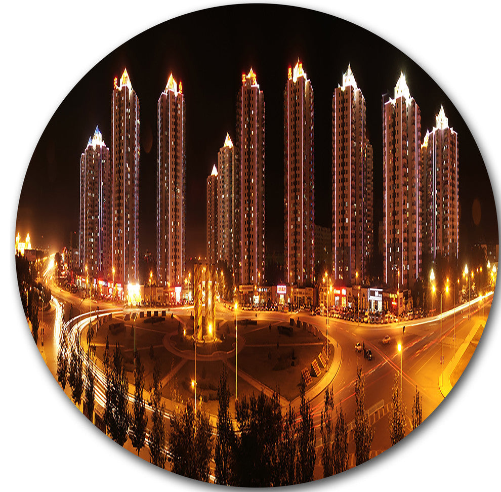 Chinese Cities, Cityscape Photography Large Disc Metal Wall Art, 23"