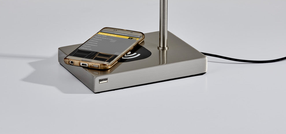 Collette Wireless Charging LED Desk Lamp, Brushed Silver