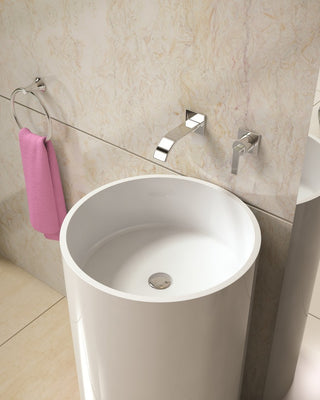 ADM Circular Freestanding Pedestal Sink, White, 18", Matte White