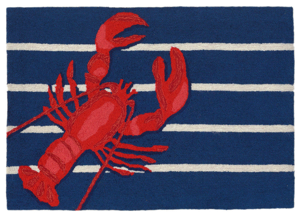 Frontporch Lobster on Stripes Indoor/Outdoor Rug Navy 2'6x4'
