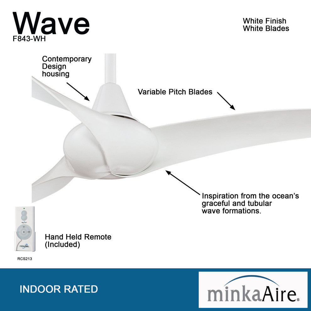 MinkaAire White Wave 52" 3-Blade Indoor Ceiling Fan w/ Remote