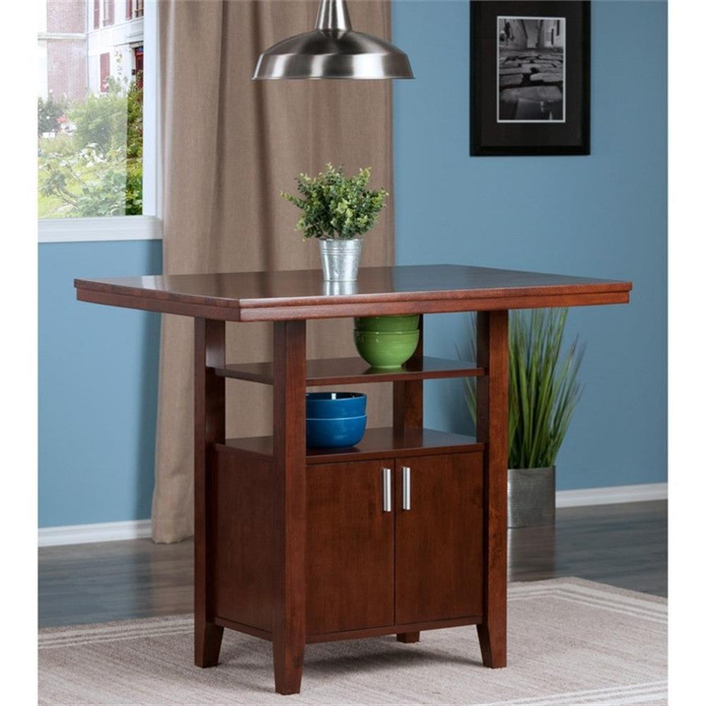 Albany High Table with Cabinet and Shelf in Walnut Finish