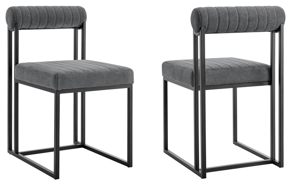 Anastasia Dining Chair With Matte Black Iron and Anchor Gray Fabric, Set of 2