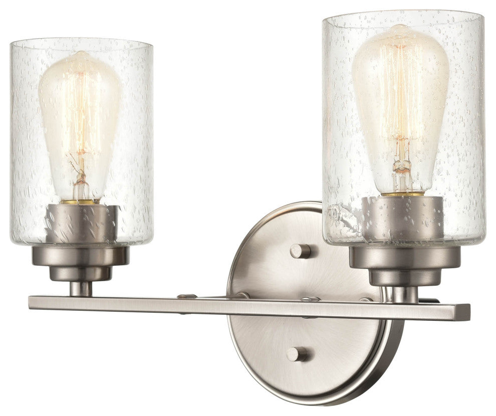 2-Light 14.25" Bathroom Vanity Light Clear Seedy, Satin Nickel