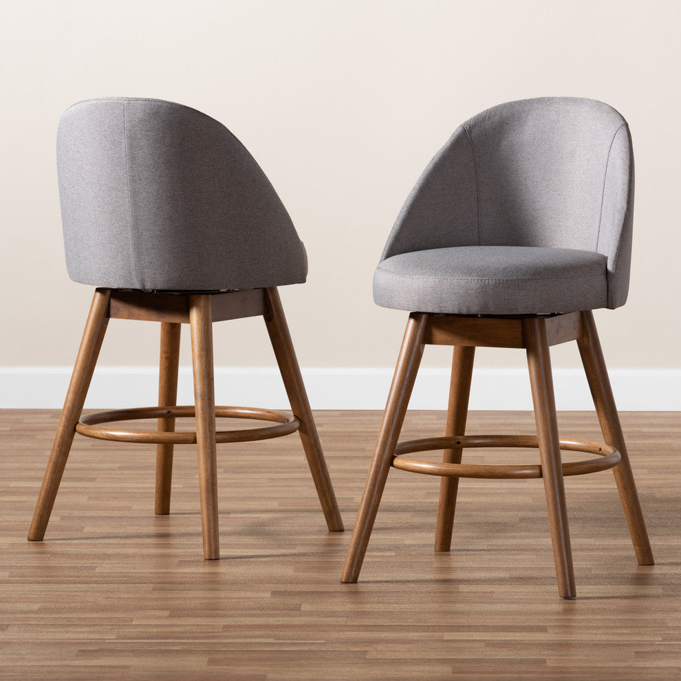Aubree Gray Upholstered Walnut-Finished Wood Swivel Counter Stool Set of 2