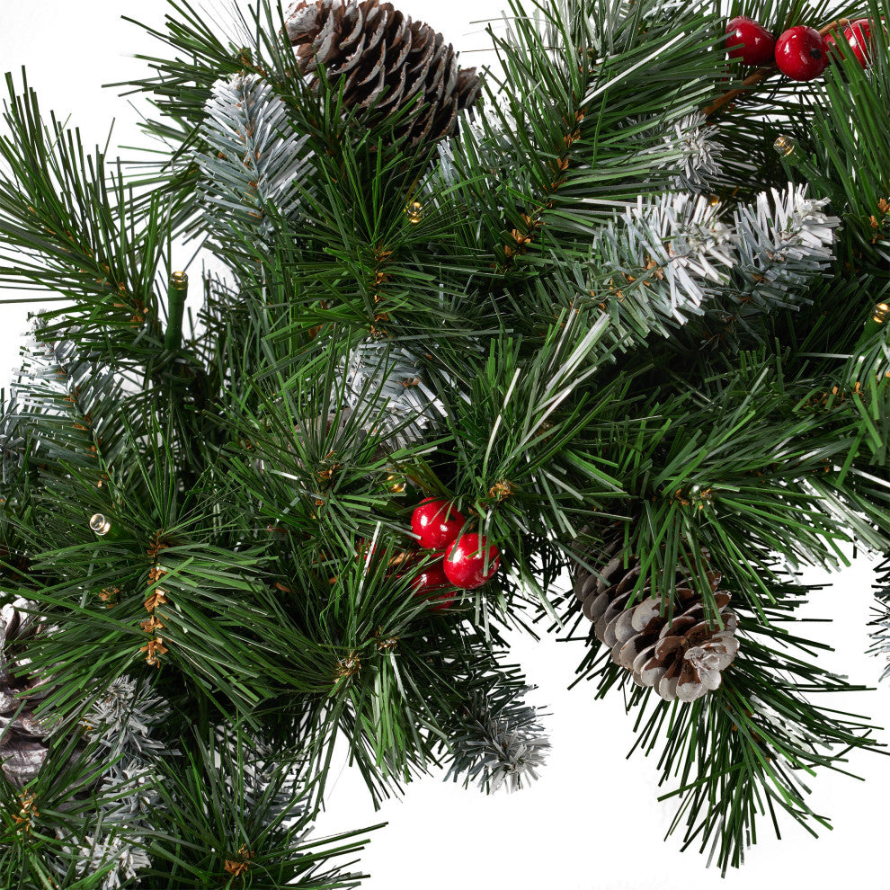 24" Mixed Spruce LED Artificial Christmas Wreath, Green