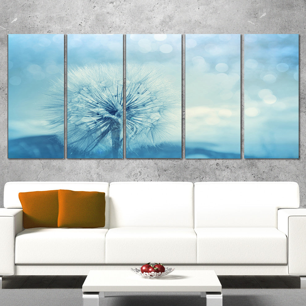 Close Up White Dandelion with Filter, Flower Canvas Wall Art, 60"x28", 5 Panels