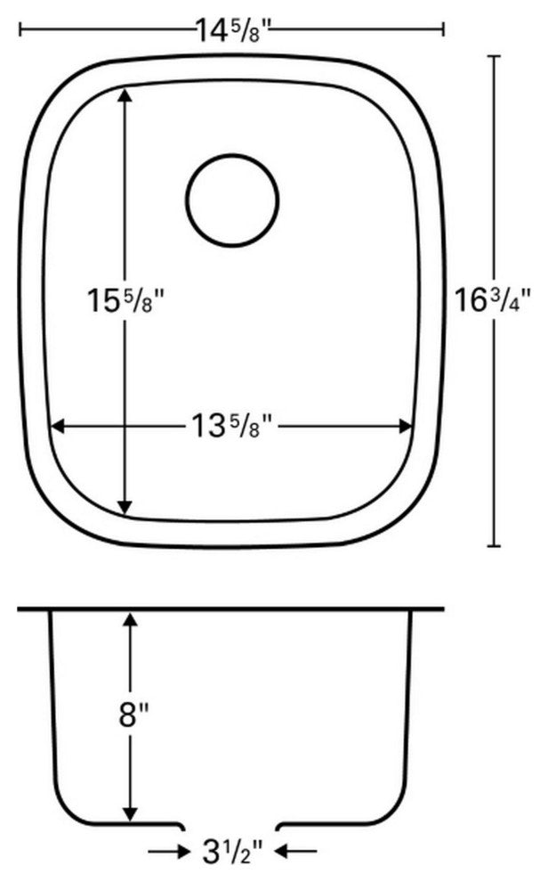 Karran USA U-1517 U Series 14-5/8" Undermount Single Basin - Stainless Steel