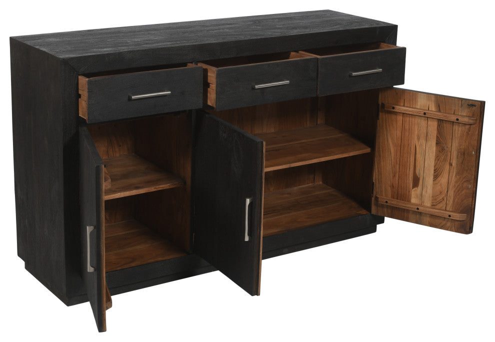 Fernious 3 Drawer 3 Door Sideboard, Dark Gray Finish on Mango Solid Wood