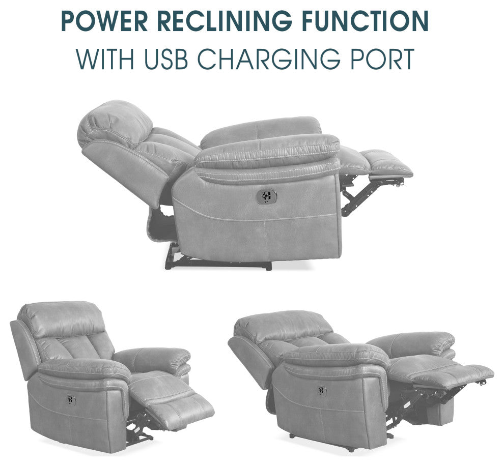 Montague Dual Power Recliner Chair, Brown Genuine Leather