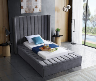 Kiki Velvet Bed, Gray, Twin