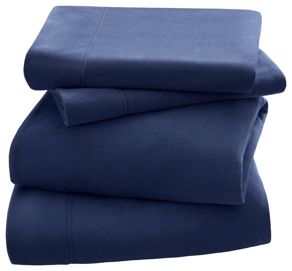 Peak Performance Knitted Micro Fleece Solid Sheet Set, Navy, Twin