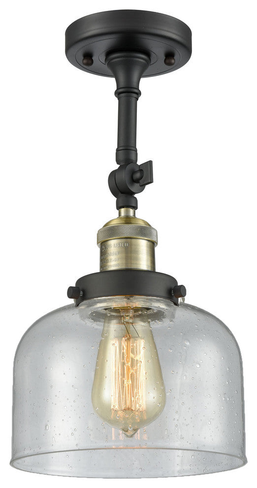 Large Bell 8" Semi-Flush Mount, Black Antique Brass, Glass: Seedy