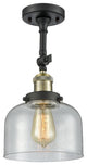 Large Bell 8" Semi-Flush Mount, Black Antique Brass, Glass: Seedy