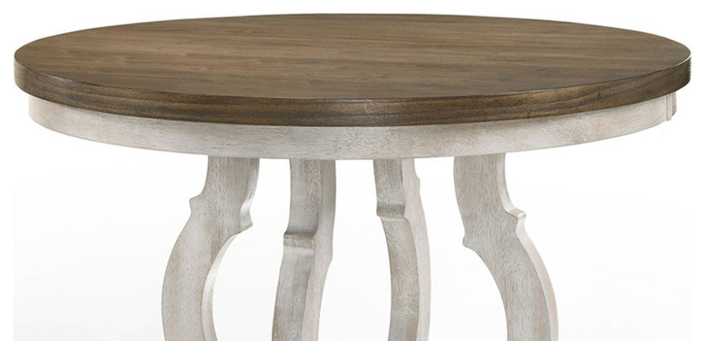 ACME Cillin 47"W Wooden Round Dining Table, Vintage Walnut/White