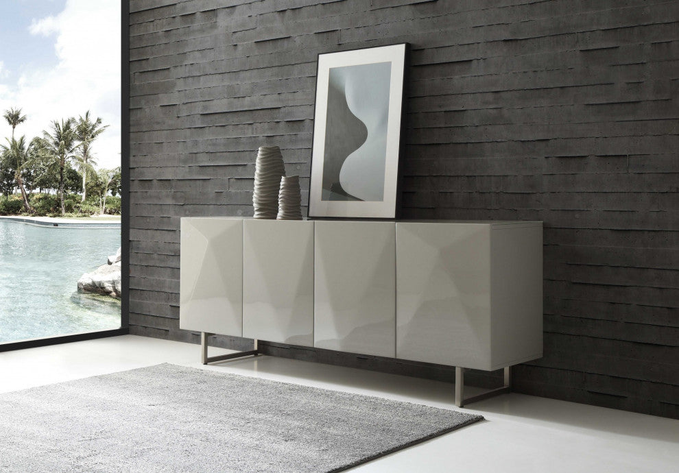 HomeRoots 79" X 18" X 32" Gray White Metal Buffet