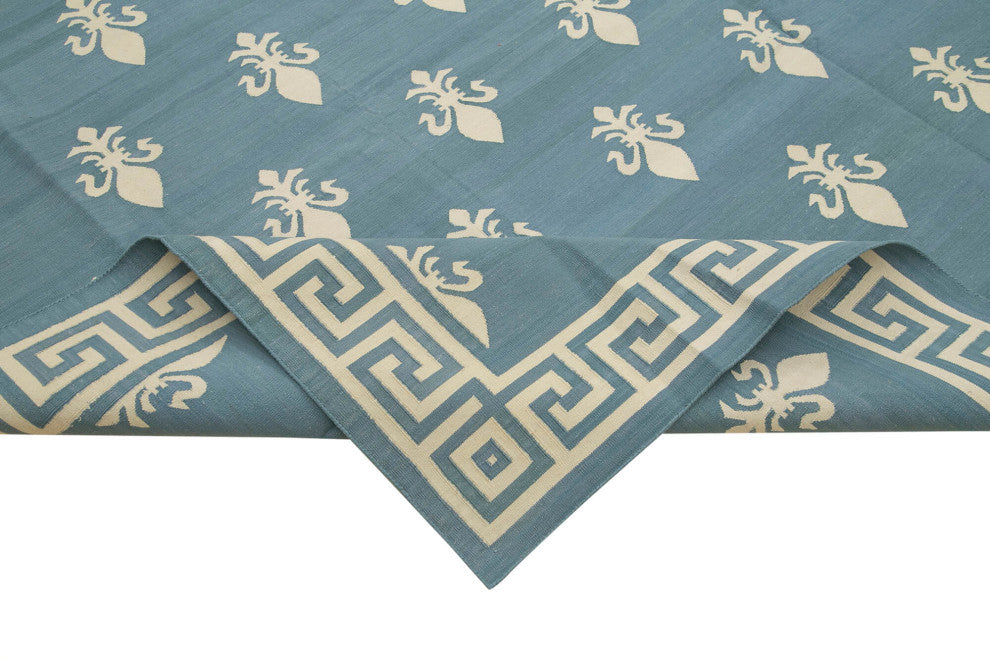 Rug N Carpet - Handmade Wool 10' 2'' x 14' 0'' Geometric Dhurrie Kilim Rug