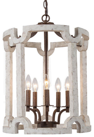 LNC Coastal 5-Light Distressed White Lantern Wood Chandelier