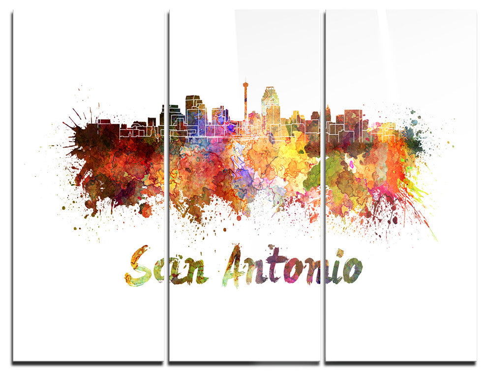 "San Antonio Skyline" Glossy Metal Wall Art, 3 Panels, 36"x28"