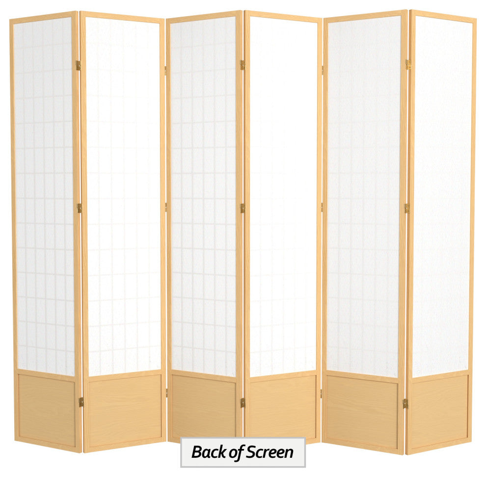 7' Tall Window Pane Shoji Screen, Natural, 6 Panels
