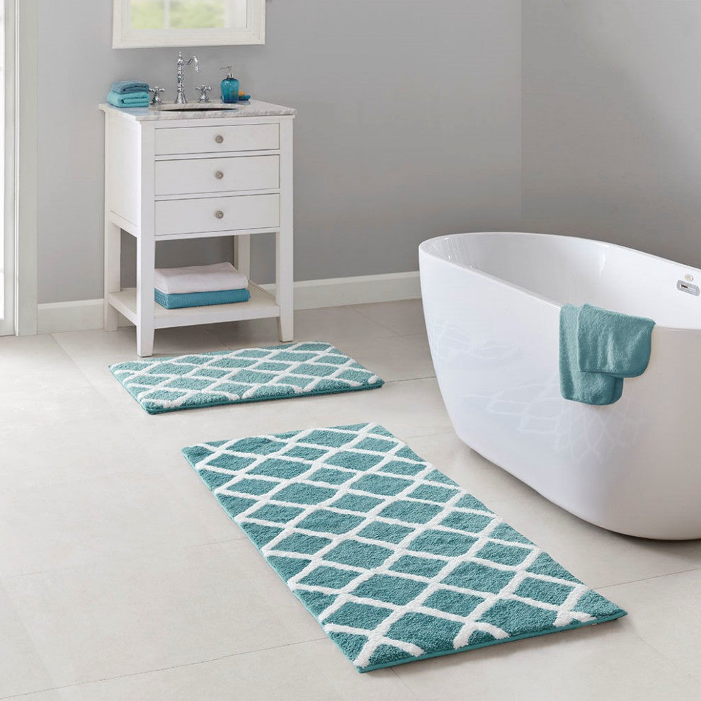 Madison Park Reversible High Pile Tufted Bath Rug, Aqua, 21"x34" Standard