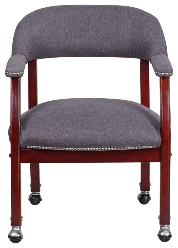 Gray Fabric Luxurious Conference Chair with Accent Nail Trim and Casters