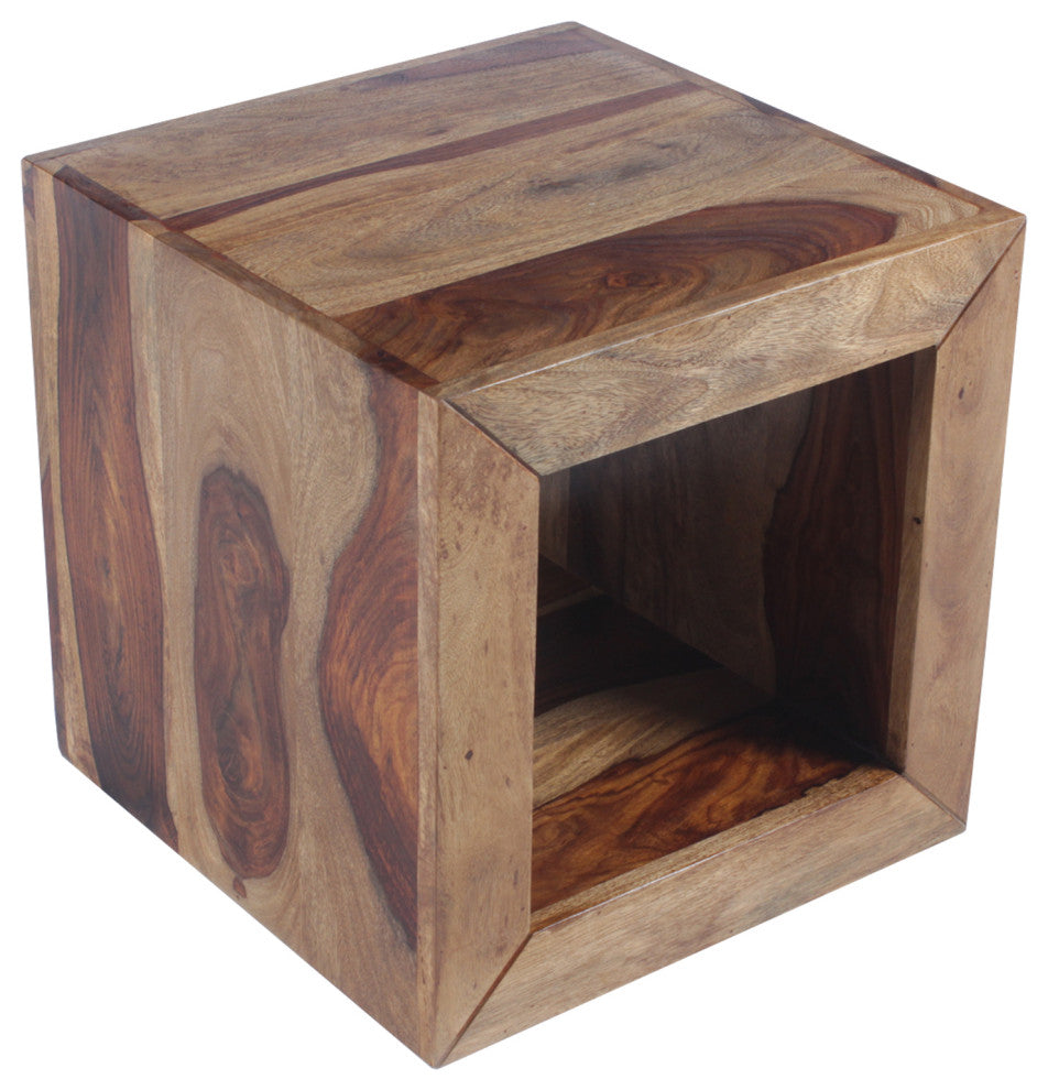 Cube Shape Rosewood Side Table With Cutout Bottom, Brown