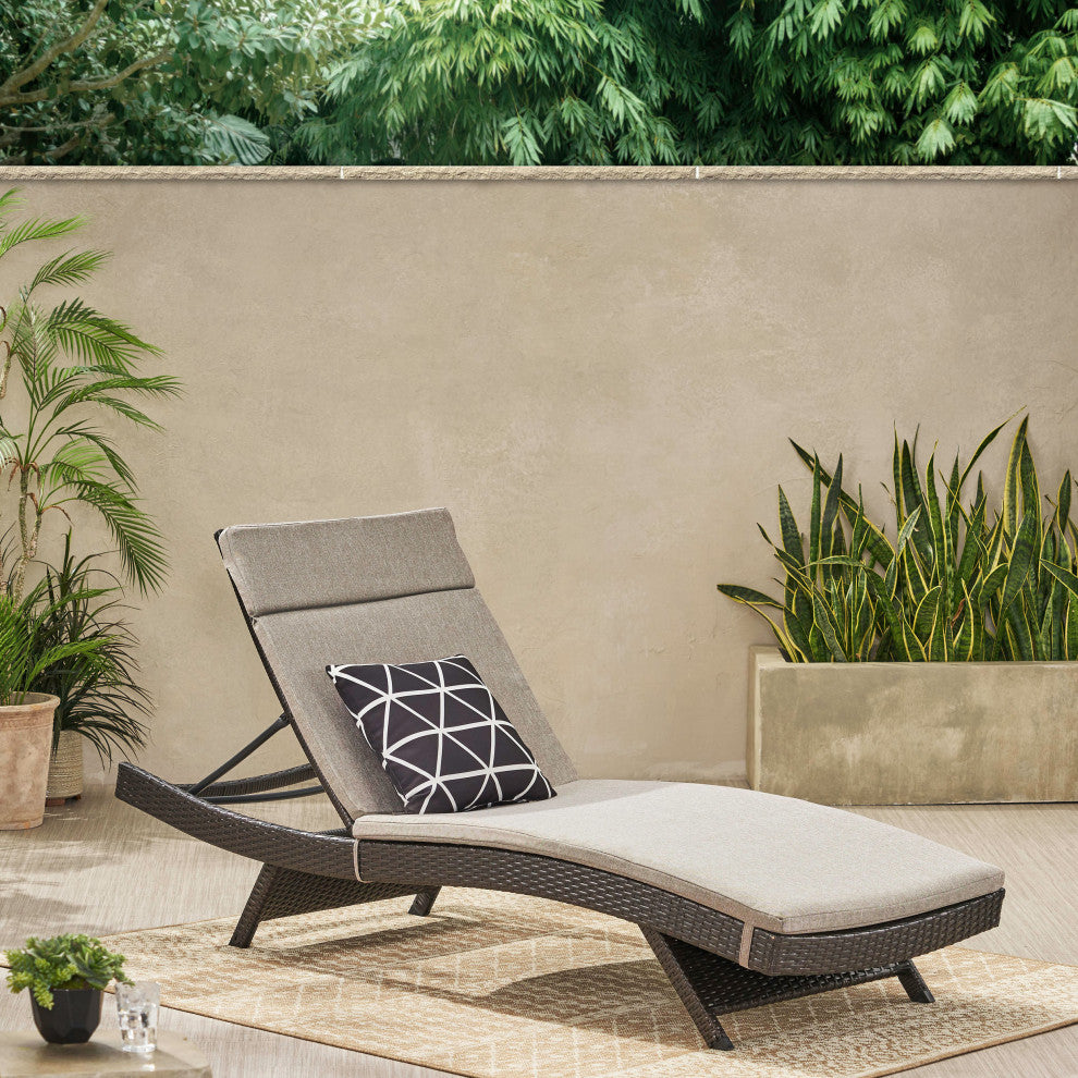 GDF Studio Lakeport Outdoor Wicker Chaise Lounge Chair With Cushion, Charcoal
