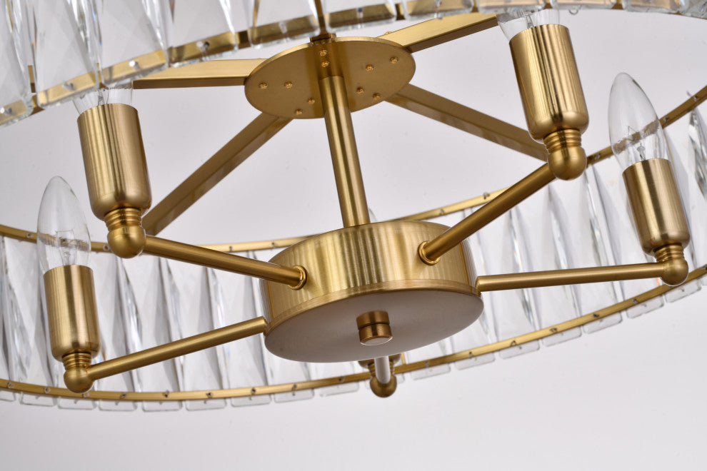 22" 12-Light Gold Metal Chandelier With Clear Crystals, Gold, 22"