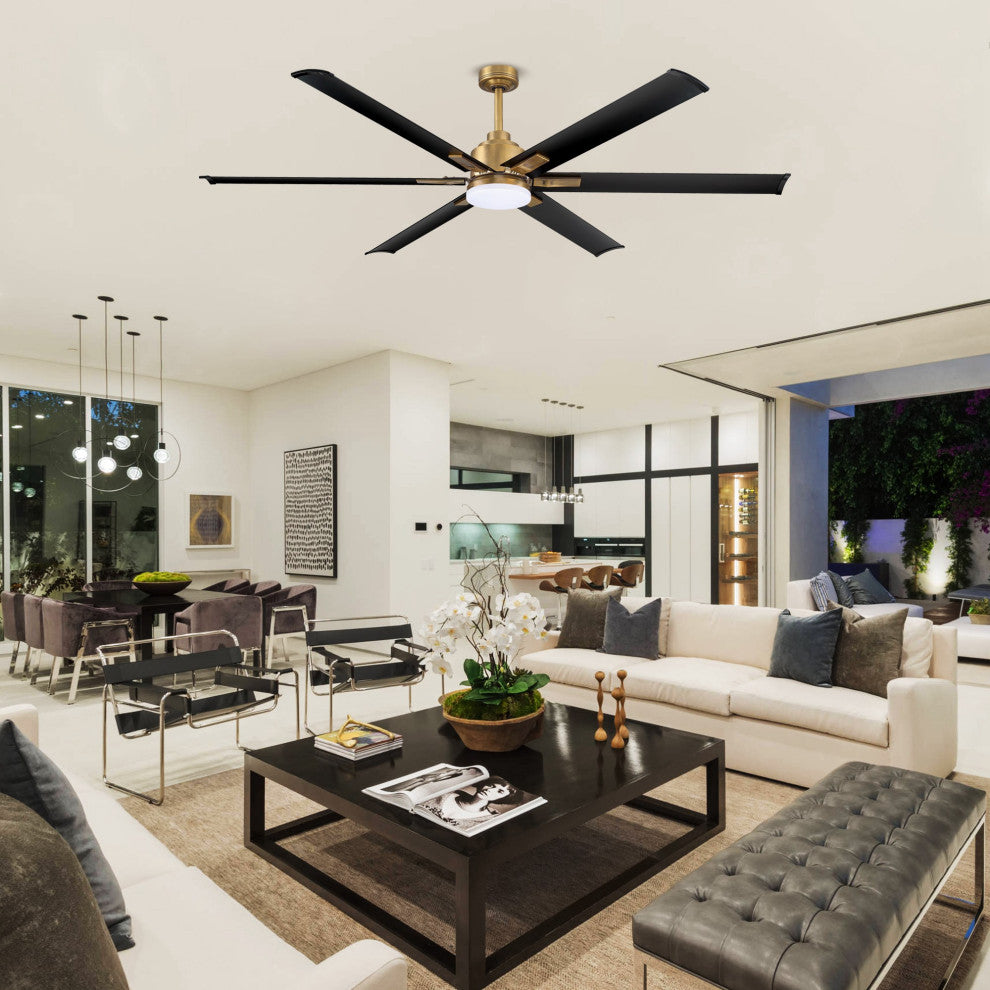 72 in. Large Integrated LED Indoor Brass Ceiling Fan with Light and Remote