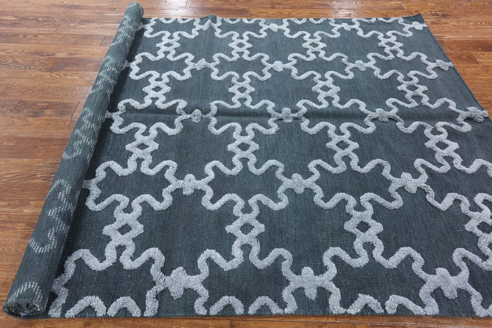 Moroccan Blue Modern Hand-Knotted Oriental Wool Rug, 6'x9'