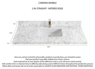 Santa Monica 48 Single Sink Bath Vanity in Whitewashed Teak 2" Carrara Marble